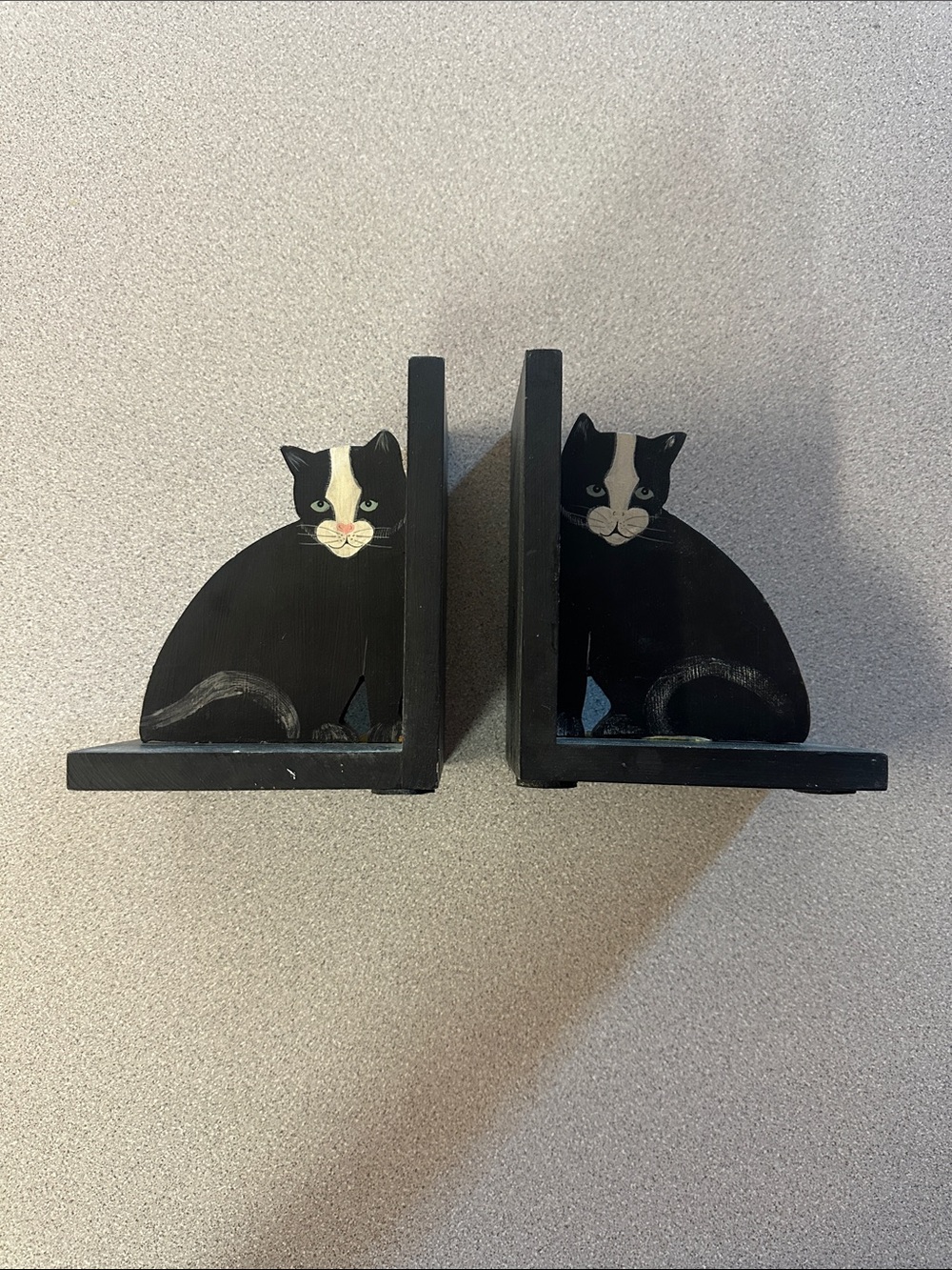 Black & White Cat Wooden Bookends